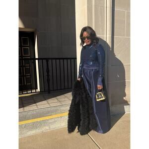 Kimberly Goldson Blue Turtleneck Sparkle Long Sleeve Cuffed Bodysuit M